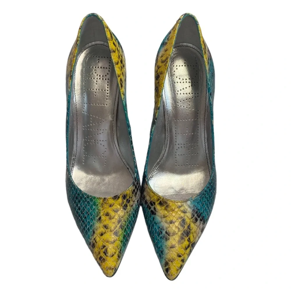 Y2K FREE LANCE Leather Multicolor Snakeskin Heels - Picture 3 of 16